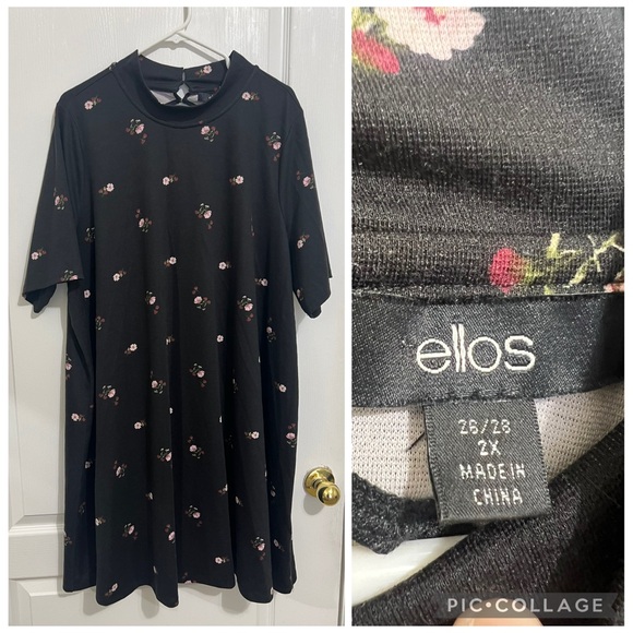 Ellos Black Dress with Pink Floral Design size 2X - Picture 1 of 8